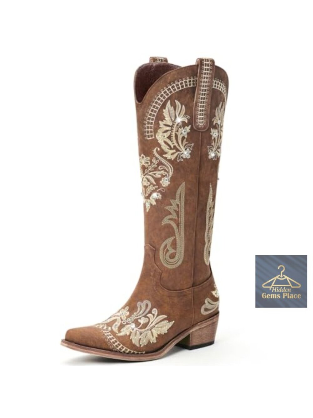 Women's Knee High Cowboy Boots Western Sparkly Rhinestone Retro Pointed Toe